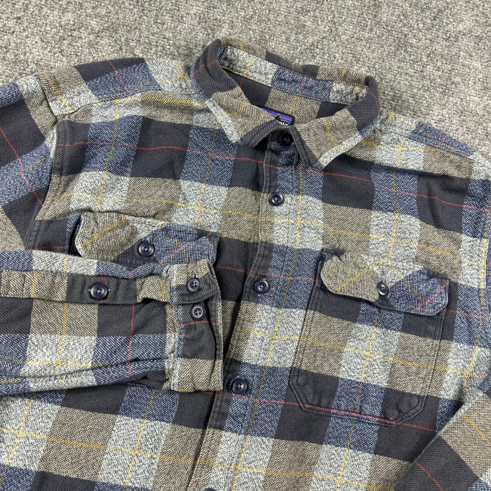 Patagonia Flannel Shirt Mens Large Blue Plaid Organic Cotton Long Sleeve Button